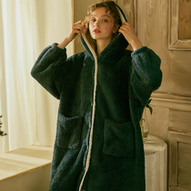 Original dressing gown women winter long hair coral velvet long nightgown padded home clothes flannel outside wearing home pajamas