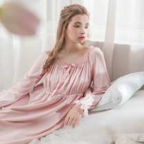 Chenxi Nightdress Womens Spring and Autumn Long Sleeve Long Skirt Princess Palace Wind Loose Sexy Pure Color Cotton Home Clothes Sweet