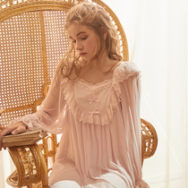Chenxi nightgown female Spring Lace mesh gauze long sleeve long dress Princess retro court style long sexy home wear