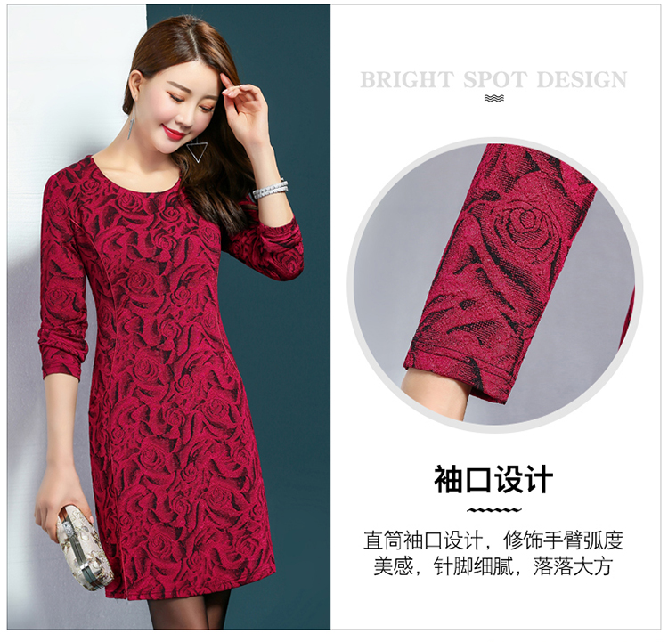 Phụ nữ trung niên mùa thu đông mới đầm dài tay thời trang size lớn cho mẹ tải phiên bản Hàn Quốc của váy dài thon áo khoác cho người trung niên