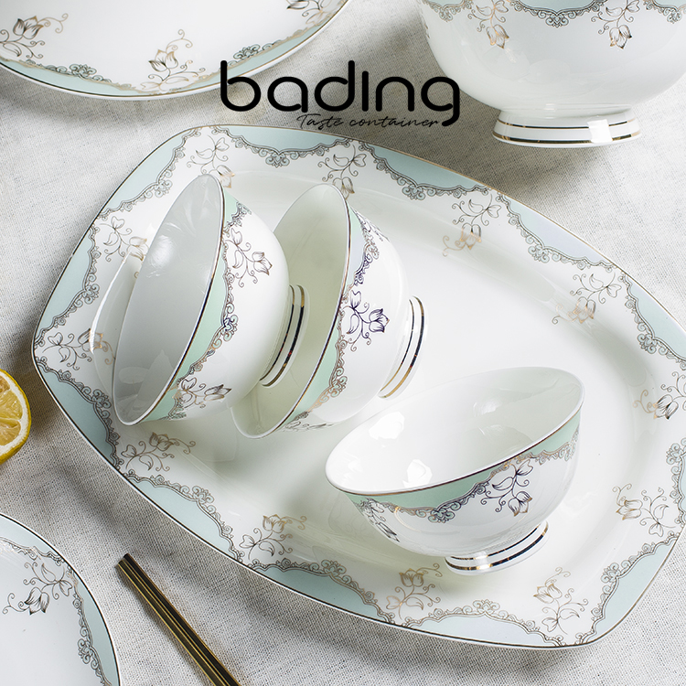 Pure Bone China Porcelain Inlaid Gold Bulk Cutlery Family Rice Noodle Soup Noodle Snack Bowl Basin Meal soup Deep round flat tray Vinegar Dish