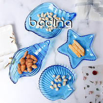 Ocean series Transparent Lead-free crystal glass conch shape Bowl plate gold edge sea star scallop plate Net red same model