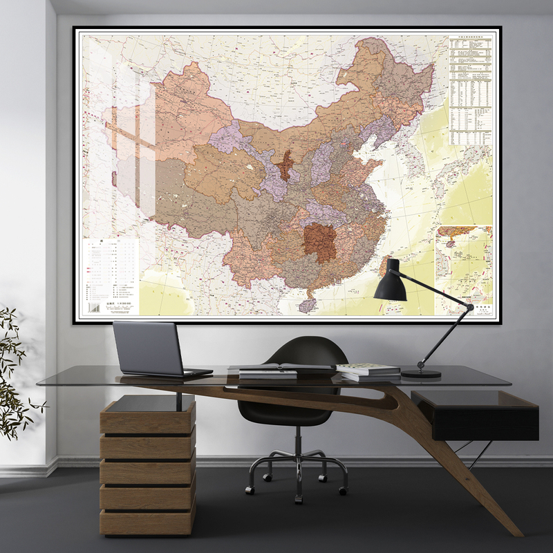 New Version of Retro Chinese World Map Office Wall Decoration Painting Study Room Conference Room Background Hanging Painting Can Be Marked