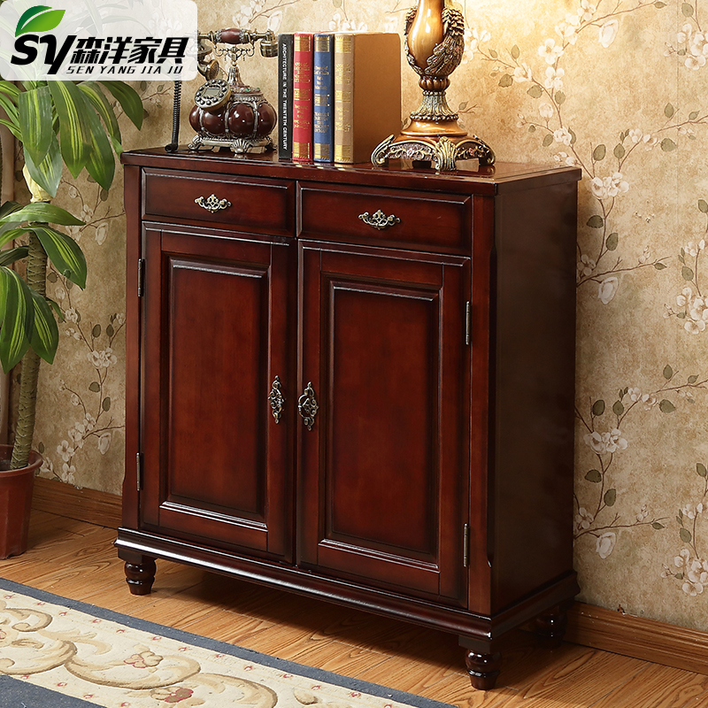 American countryside antique making old plate Chestnut Ribbon Drawers Two Doors Three Doors Open to Contained Storage Oak Full Solid Wood Shoes Cabinet-Taobao