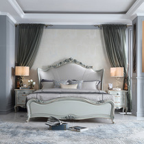 European French classical all solid wood furniture peacock blue new FS large bed bedside table