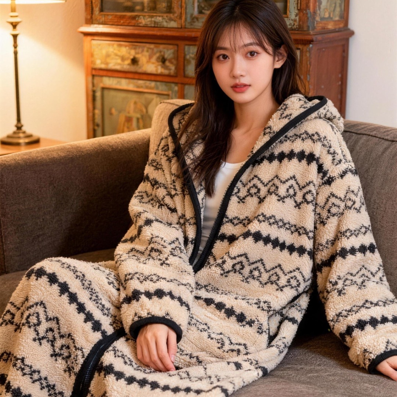 Nightgown, Robe, Pajamas, Loungewear for Women, Autumn and Winter, Long, Thick, Can Be Worn Outside, Coral Fleece, Warm, Fair Isle, Retro Nightgown, Robe, Pajamas, Loungewear for Women, Autumn and Winter, Long, Thick, Can Be Worn Outside, Coral Fleece, Warm, Fair Isle, Retro