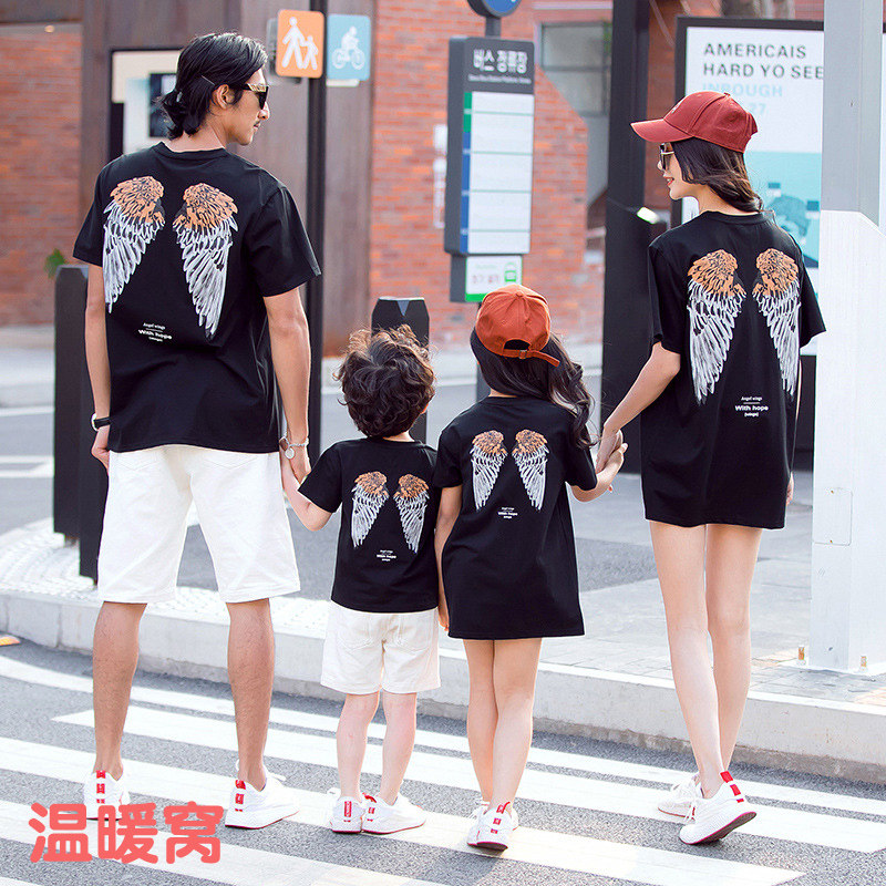 Burst pure cotton family parent-child wear 2022 summer new casual loose T-shirt father and daughter father and daughter mother and daughter mother and son dress tide