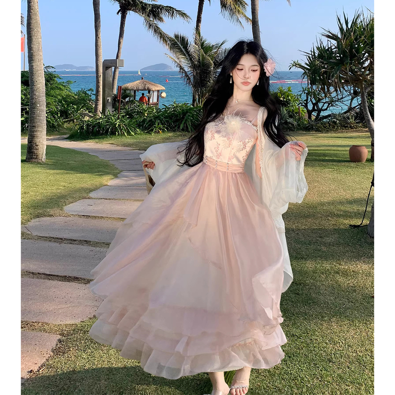Gentle, Elegant, Light Luxury, High-End, Waist-Cinching, Pure and Alluring Style Dress, Socialite Style Vacation Long Dress, Plus Size Dress for Slightly Chubby Women