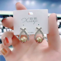 925 Pure silver 2022 new trend fashion cross pearl x earnails Korean temperament in wind drilling earrings
