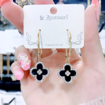 Black Flower Circle Four Black Ear Fall 925 pure silver needle 2022 New trend fashion and ear decoration