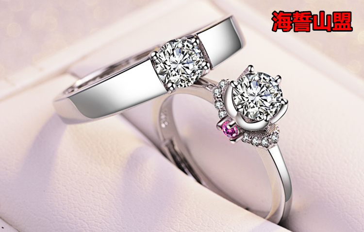 Sterling silver couple nhẫn một cặp chữ nam giới và phụ nữ net red sinh viên mở cửa cho các vòng Nhật Bản và Hàn Quốc đơn giản mô phỏng wedding ring kim cương