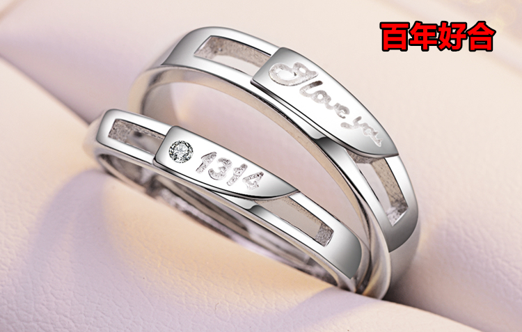 Sterling silver couple nhẫn một cặp chữ nam giới và phụ nữ net red sinh viên mở cửa cho các vòng Nhật Bản và Hàn Quốc đơn giản mô phỏng wedding ring kim cương