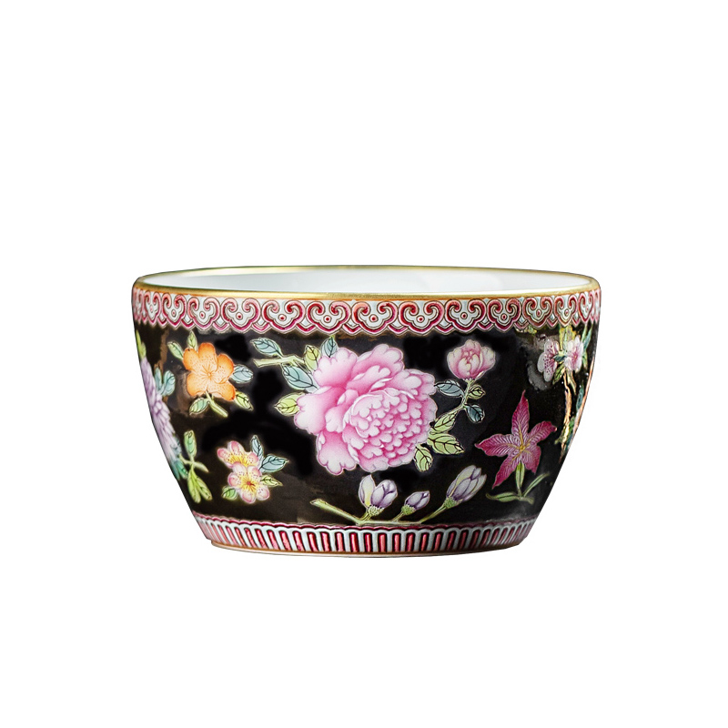 All hand pastel black flowers master single CPU jingdezhen ceramic kung fu tea set large sample tea cup tea bowl