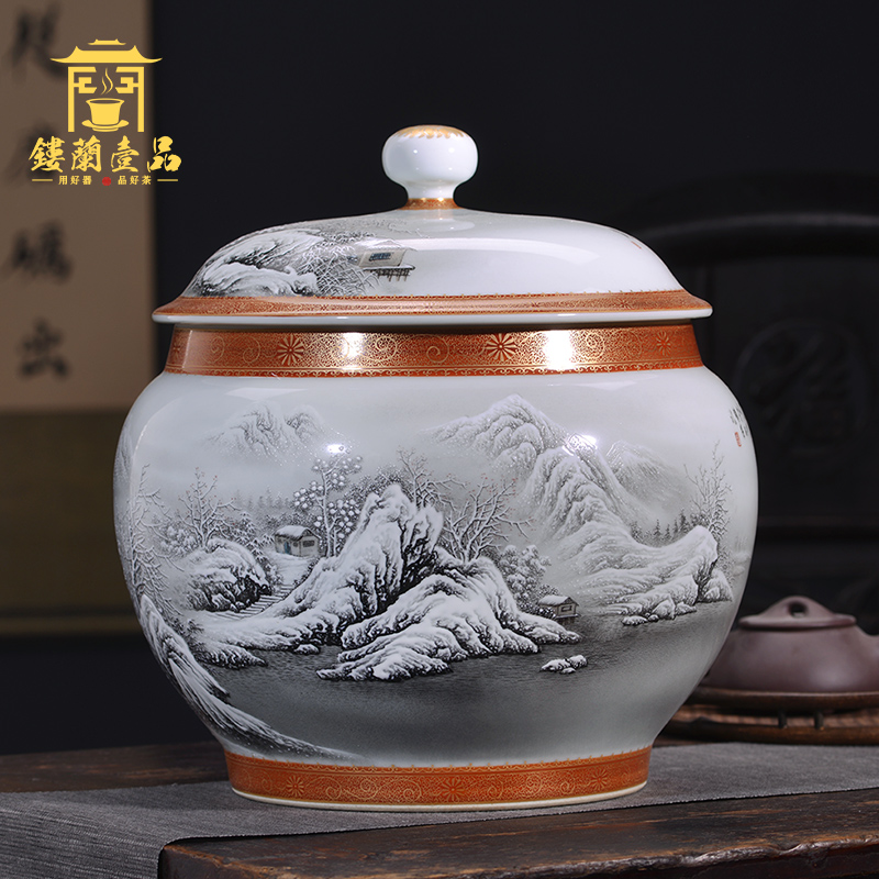 Jingdezhen ceramic manual color ink paint a snow did receive wake receives domestic tea caddy fixings seal