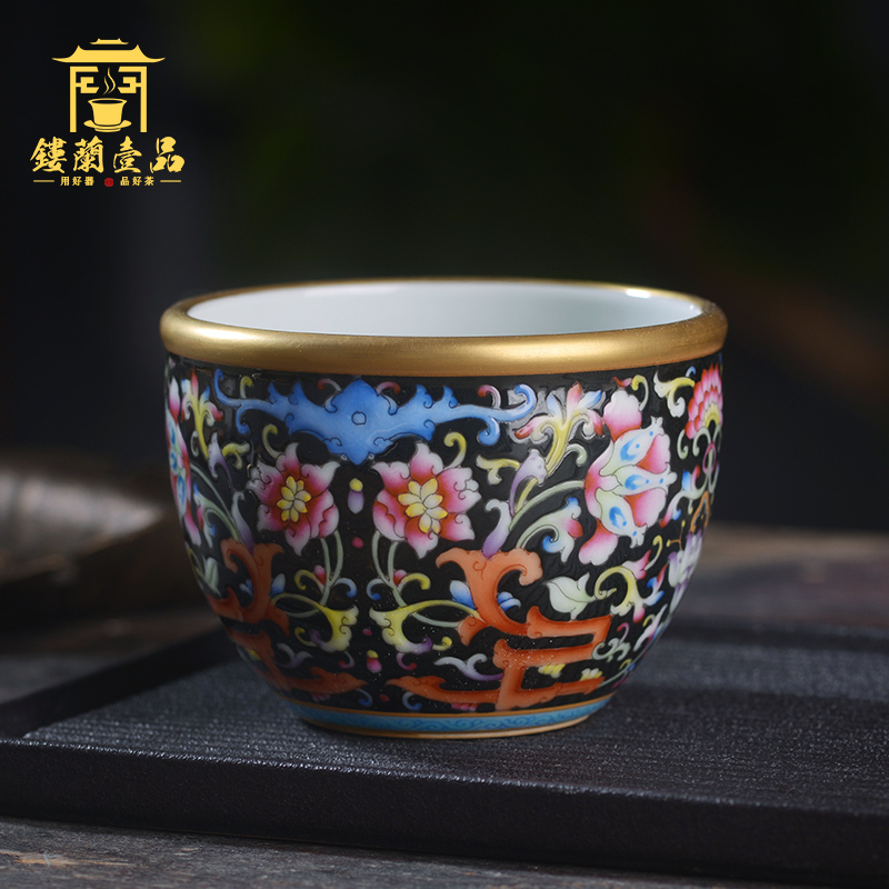 Jingdezhen ceramic hand - made all black enamel bound branch flowers masters cup home kunfu tea, tea cup single CPU