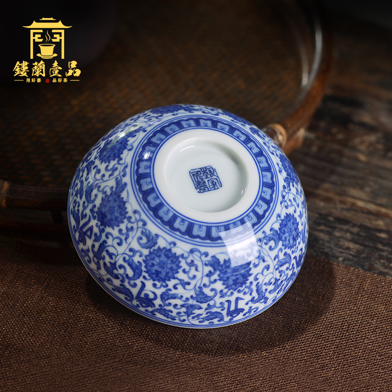 Arborist ren master cup of jingdezhen blue and white tie up branches complete hand - made ceramic tea cup kunfu tea is single cup of tea