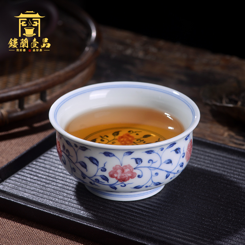Jingdezhen ceramic blue and white youligong tangled branches all hand - made master of kung fu tea set sample tea cup make tea cup