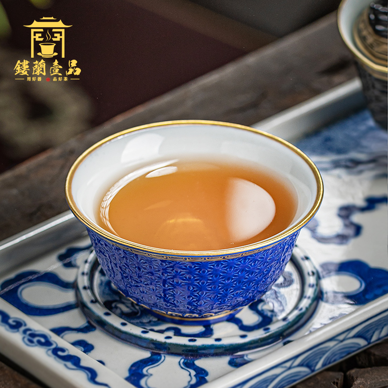 Jingdezhen ceramic all hand - made blue glaze see hand - cut single master of kung fu tea cup tea cup large bowl