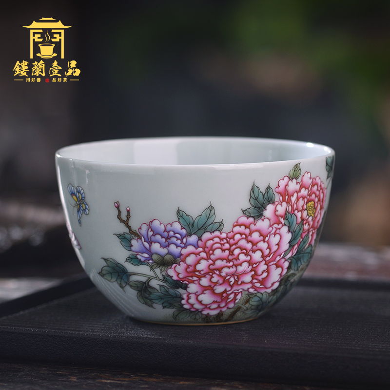 All hand - made pastel peony master of jingdezhen ceramics kung fu tea set large personal tea cup to use single CPU