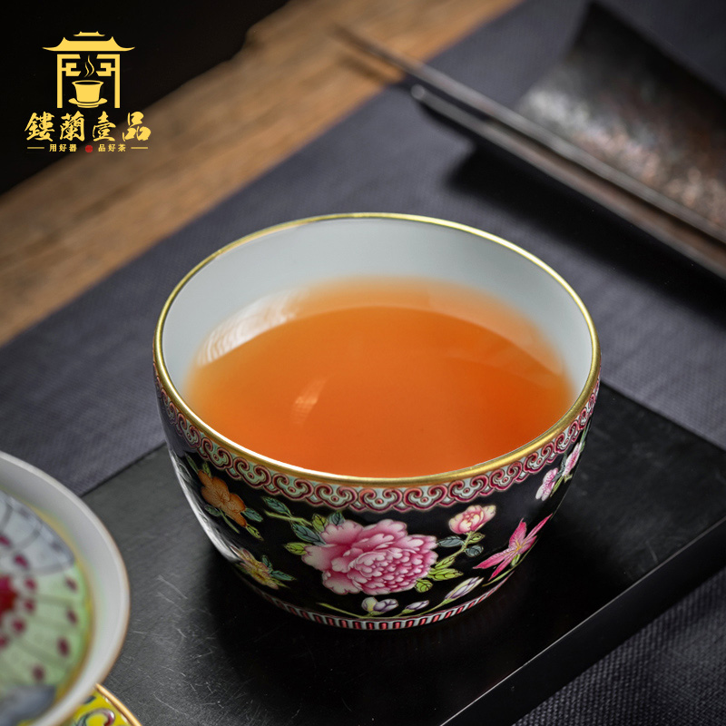 All hand pastel black flowers master single CPU jingdezhen ceramic kung fu tea set large sample tea cup tea bowl