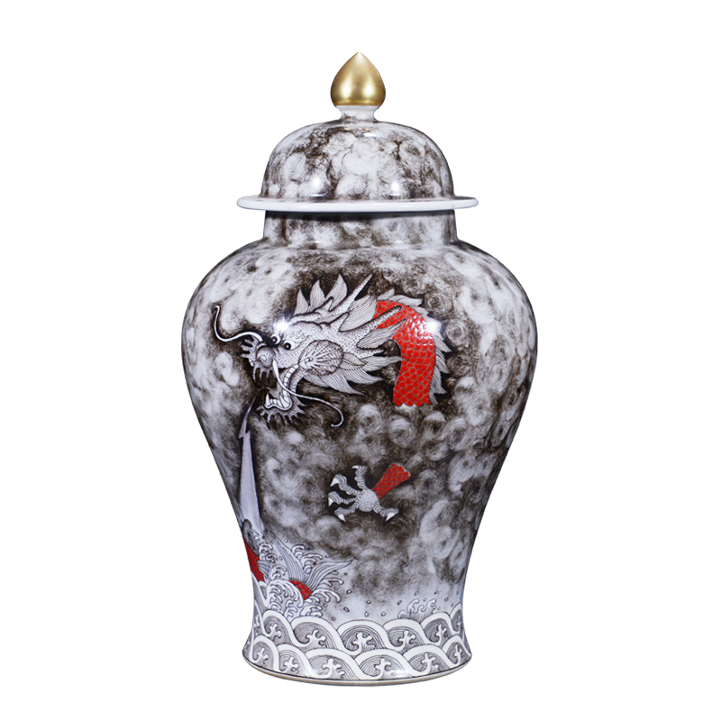 Jingdezhen ceramic hand - made all ink dragon grain to the general pot of new Chinese style household storage tank receives caddy fixings furnishing articles