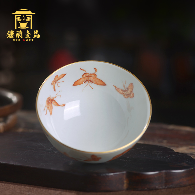 Complete hand - made alum red hundred butterfly masters cup jingdezhen Complete hand - made kunfu tea sample tea cup large tea cup single CPU
