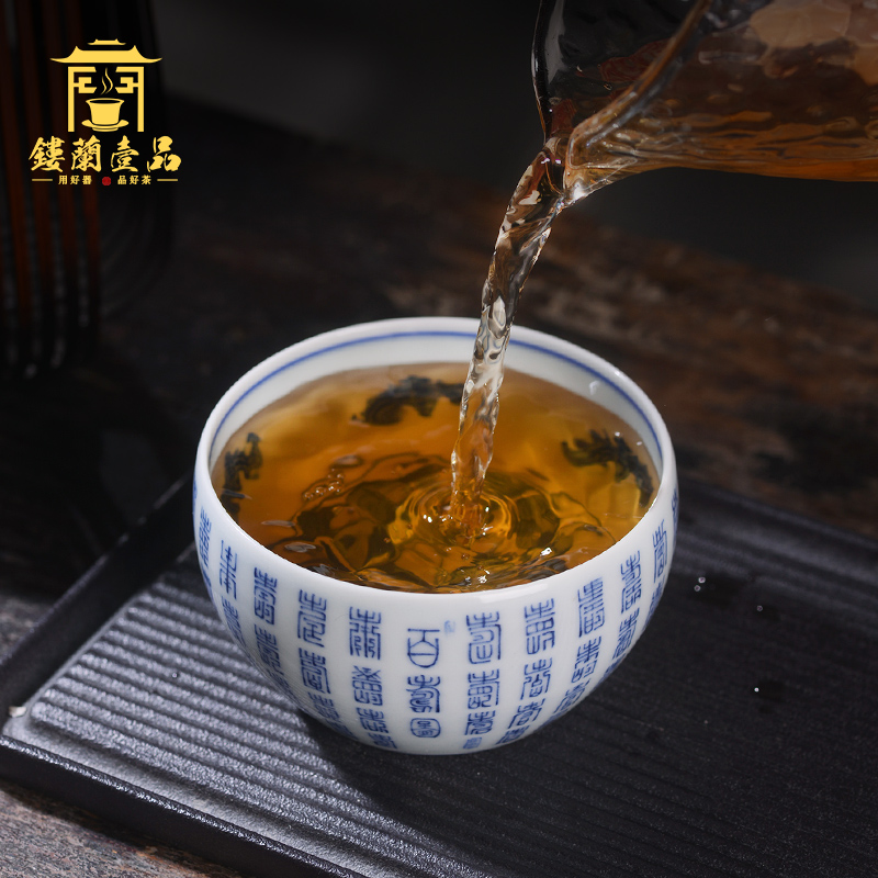 Arborist benevolence blue buford best life of master cup of jingdezhen ceramic hand - made single CPU kung fu tea set personal tea cup