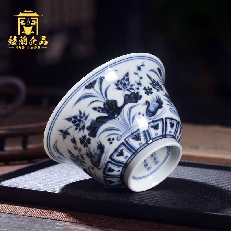 Jingdezhen ceramic hand - made maintain all blue auspicious pattern only two to three tureen large domestic cups tea bowls
