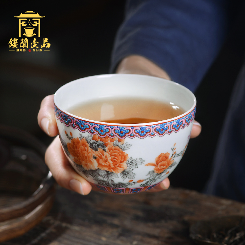 Jingdezhen ceramic all hand - made color ink alum red peach master cup large cups kung fu tea cup, bowl