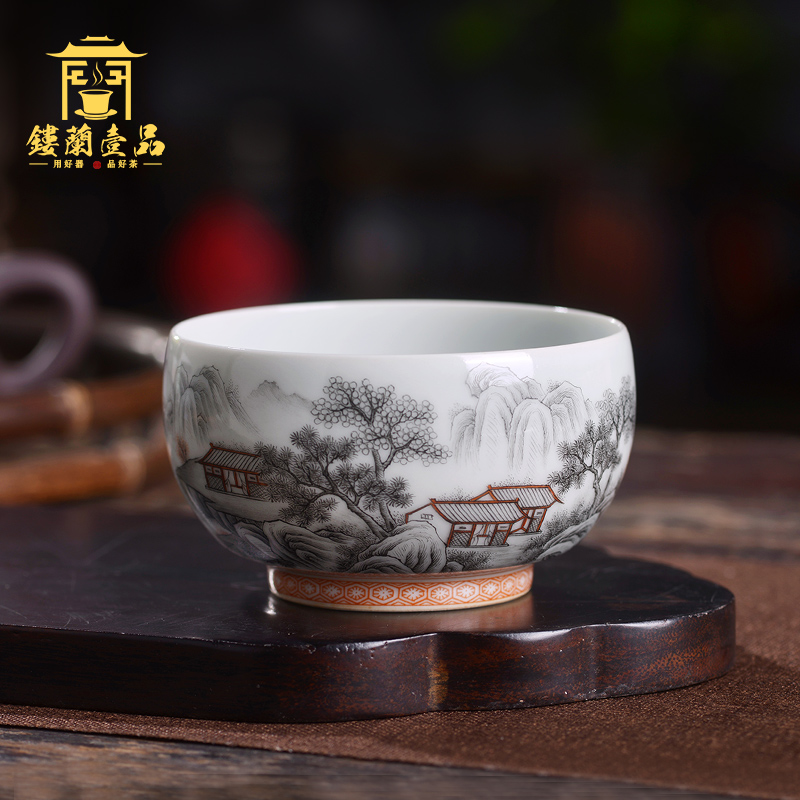 Jingdezhen ceramic all hand - made color ink landscape master cup single ceramic tea set personal kung fu tea cup tea cup