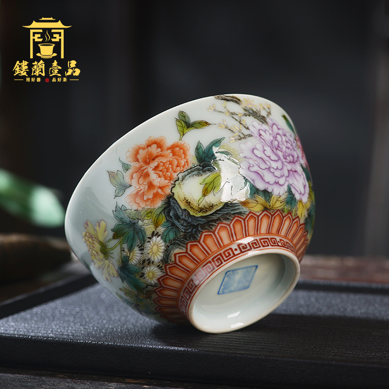 All hand - made pastel national color peony masters cup of jingdezhen ceramics from kung fu tea, large single cup tea cup