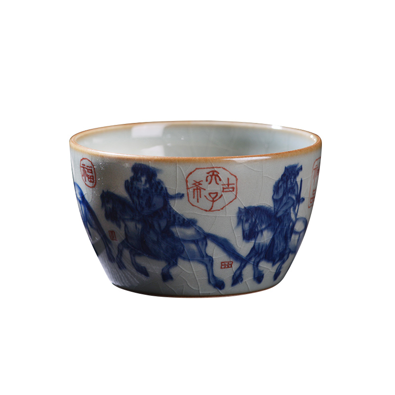 Jingdezhen ceramic hand - made all old open piece of blue and white clay youligong master cup large tea cup single cup bowl