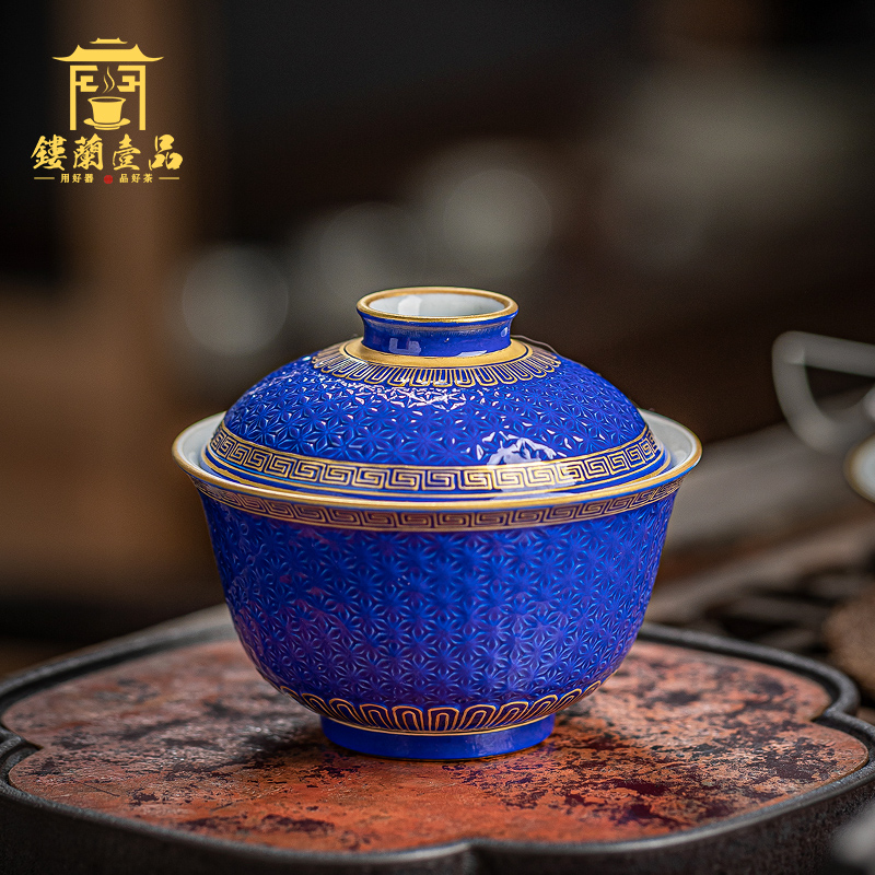 Jingdezhen ceramics old blue glaze see hand - cut tureen kung fu tea bowl suit household single cup by hand