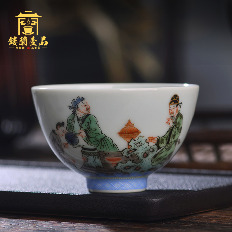 Jingdezhen ceramic all hand ancient figure colored boiled tea masters cup kung fu tea hand - made single CPU personal cup sample tea cup