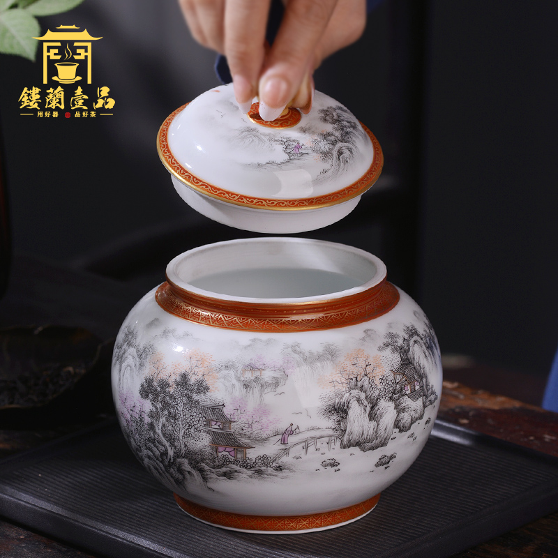 Jingdezhen all hand paint ceramic ink in the jiangnan chunxiao caddy fixings cover seal save tea pot and tea pot