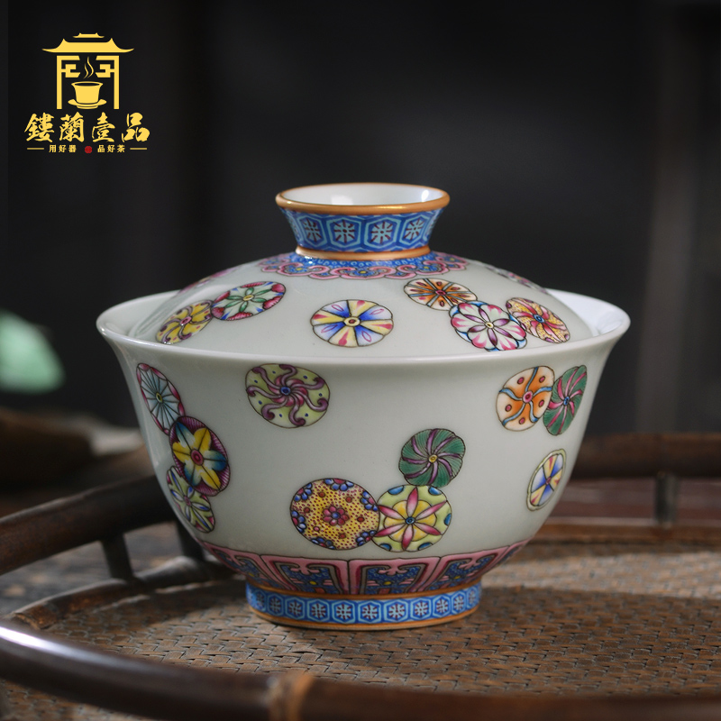 All hand - made pastel ball spend tureen jingdezhen three to tureen tea cups kunfu tea ware bowl with cover a single