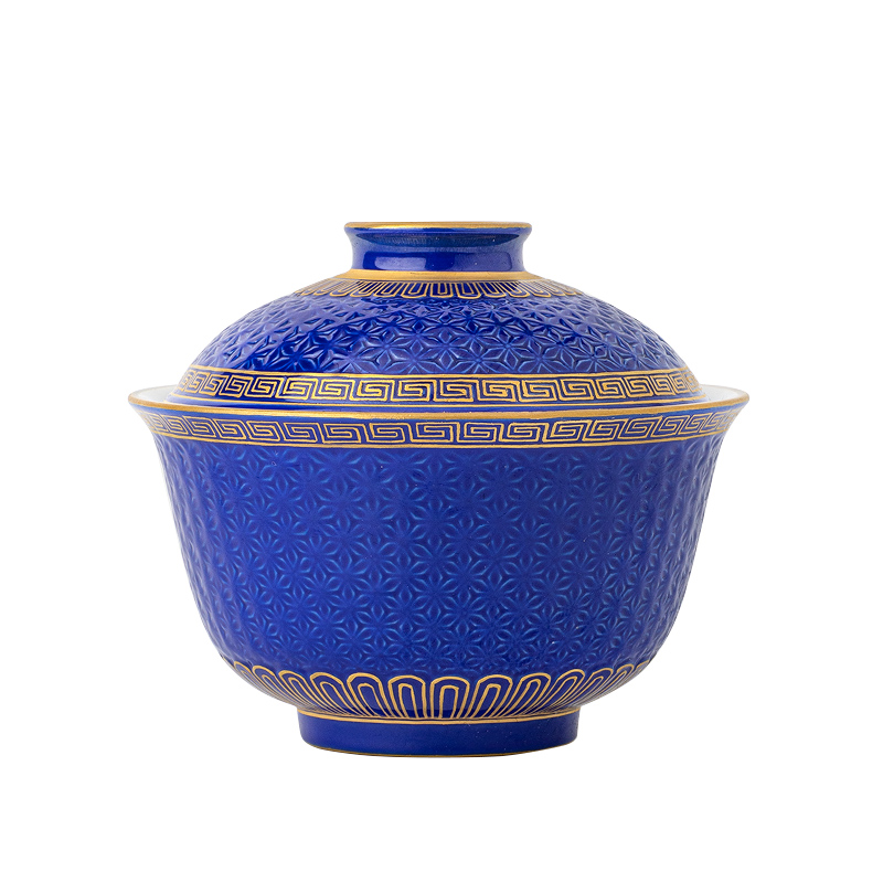 Jingdezhen ceramics old blue glaze see hand - cut tureen kung fu tea bowl suit household single cup by hand