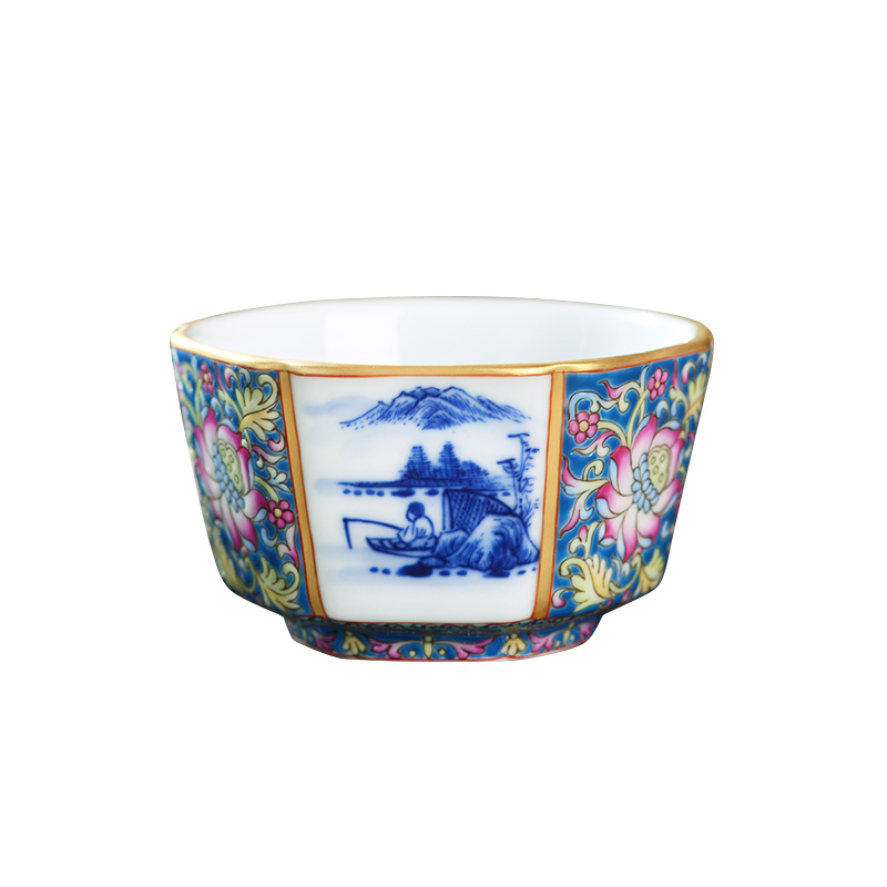 All hand - made colored enamel porcelain of jingdezhen ceramics landscape the six - party cup kunfu tea, tea cup of individual single CPU