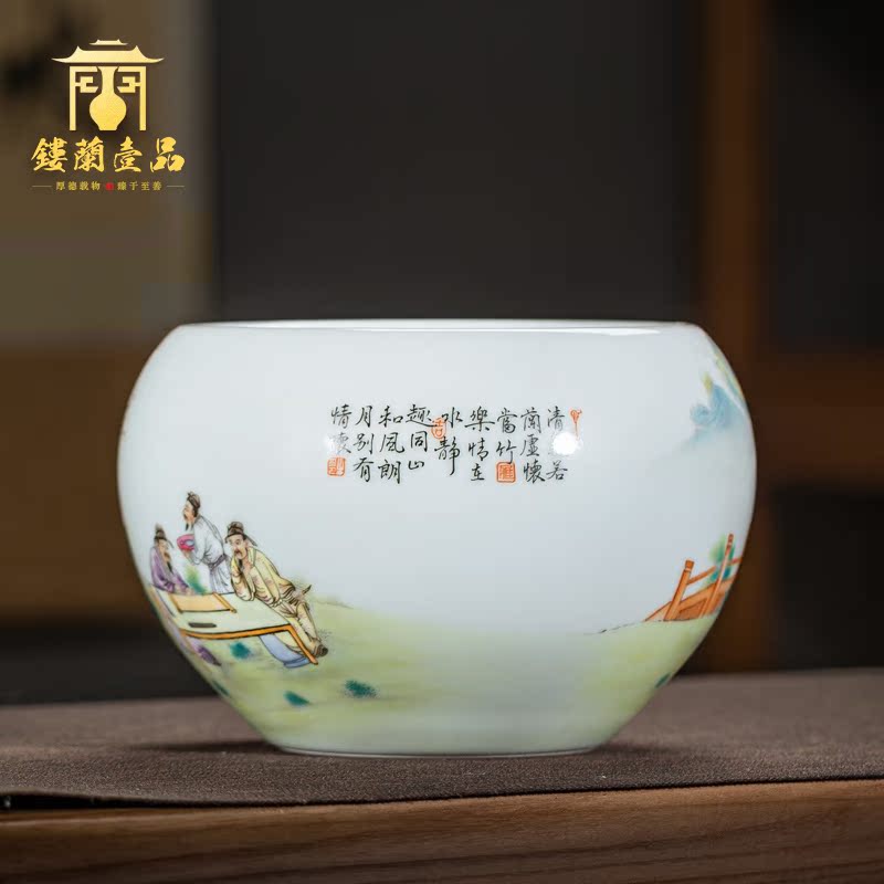 Jingdezhen ceramic all hand - made pastel peach banquet figure in hot tea to wash to cylinder washing water jar kung fu tea accessories