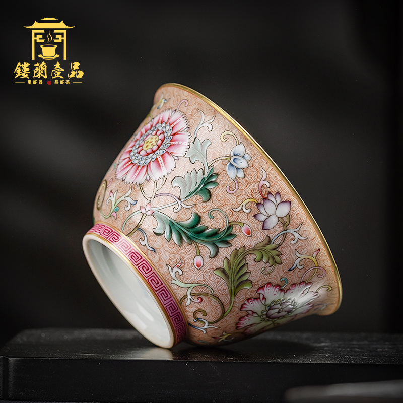 Jingdezhen all hand tea set ceramic bowl famille rose oil, red bottom branch master sample tea cup single CPU kung fu tea cups