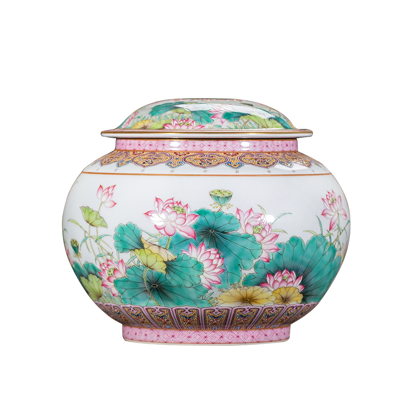 Jingdezhen ceramic all hand - made caddy fixings large heavy lotus store tea pot of Chinese style household handicraft furnishing articles