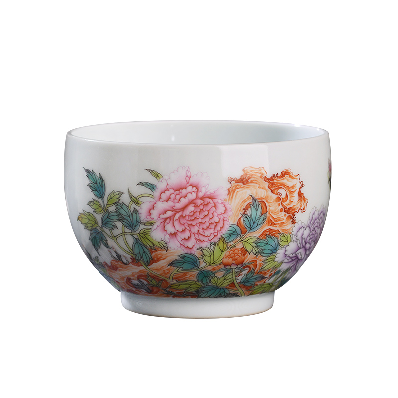 All hand - made pastel peony master of jingdezhen ceramics kung fu tea set large tea cup to use single CPU