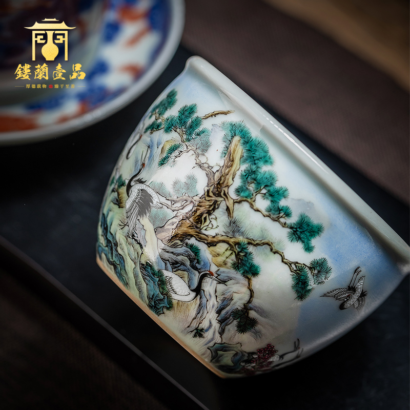 Jingdezhen ceramic pure hand draw pastel pine crane live master cup kung fu tea tea cup personal tea cups