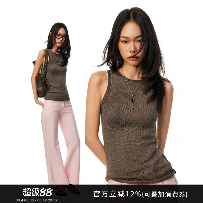 Gogo Burn American-Style Brown Round-Neck Knitted Vest, Early Autumn New Casual Style, Simple and Versatile Top Gogo Burn American-Style Brown Round-Neck Knitted Vest, Early Autumn New Casual Style, Simple and Versatile Top