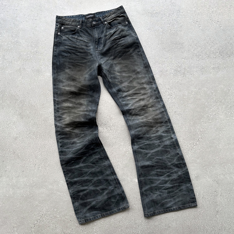 Evil Gazer Three-Dimensional Whiskered Spray Wax Water Ripple Dirty Fit Micro-Flared Distressed Flared Jeans