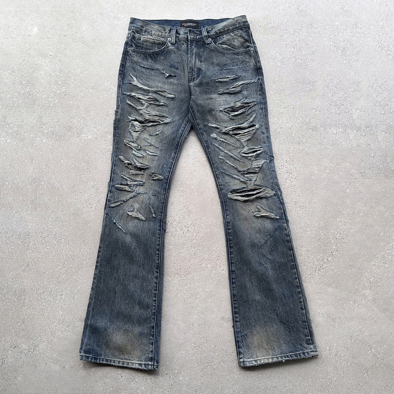 Evil Gazer Snake Print Patchwork Dirty Fit Ripped Micro-Flare Distressed Slim Low-Rise Jeans