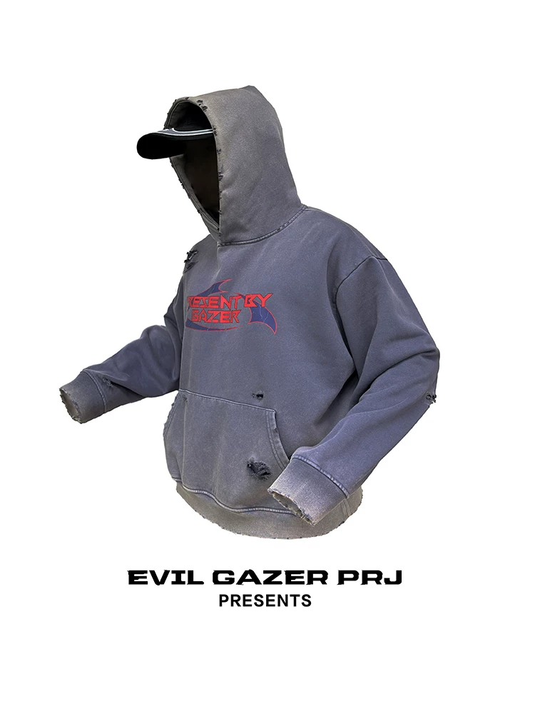 EVIL GAZER свободный плечевой, Коробчатый Неплохой Фактур, Фиолетовая стирка воды, стирка воды как старый грязный фитнес быков блоки шляпы