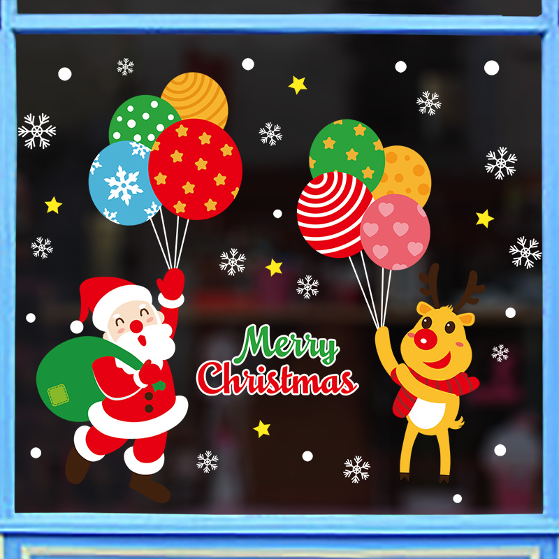 Christmas decorations window door shop window layout glass stickers Santa Claus balloon decoration stickers