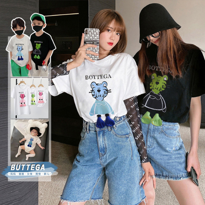 Pro-sub-loaded short sleeve T-shirt summer dress new Korean version loot a three-mouthed three-dimensional cartoon baby female whole family dress
