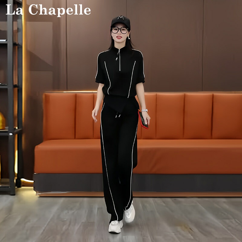 La Chapelle Casual Sports Suit for Women, Summer 2026 New High-End Elegant Black Short-Sleeved T-Shirt Two-Piece Set La Chapelle Casual Sports Suit for Women, Summer 2026 New High-End Elegant Black Short-Sleeved T-Shirt Two-Piece Set